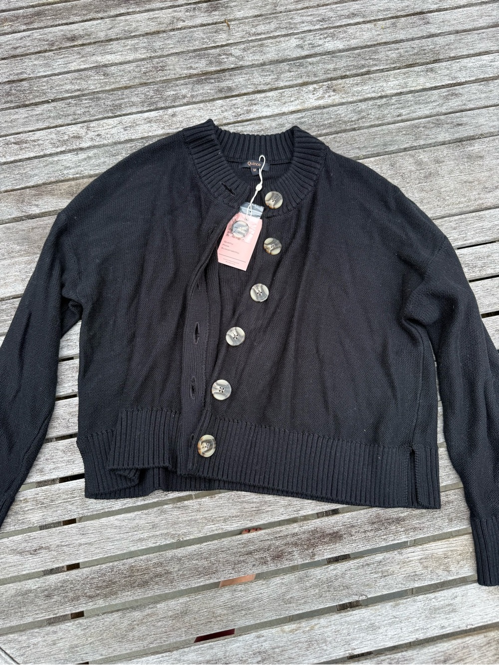 Quince Black Button-Front Women’s Sweater Cardigan